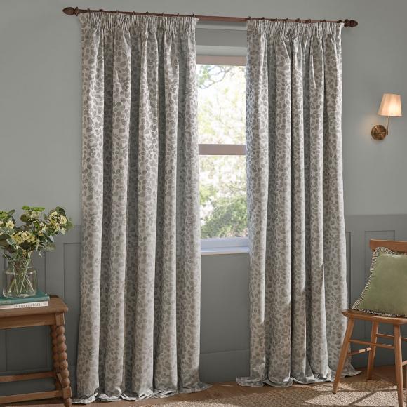 Wylder Grace Leaf Pencil Pleated Curtains Mist Grey