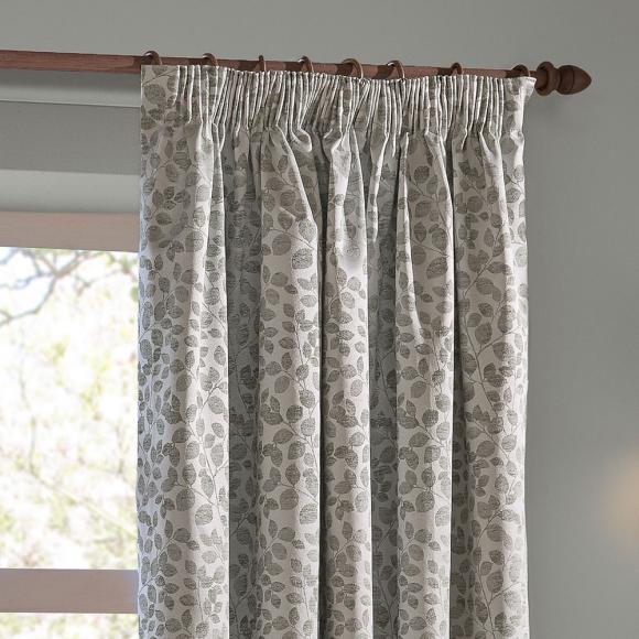 Wylder Grace Leaf Pencil Pleated Curtains Mist Grey