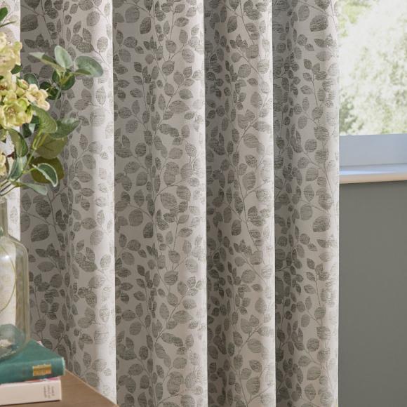 Wylder Grace Leaf Pencil Pleated Curtains Mist Grey