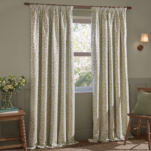 Wylder Grace Leaf Pencil Pleated Curtains Sage