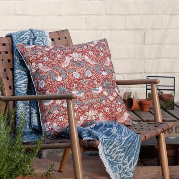 The Original Morris & Co Strawberry Thief Outdoor Cushion Berry