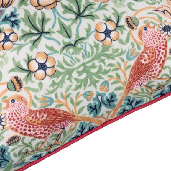 The Original Morris & Co Strawberry Thief Outdoor Cushion Coral / Leaf Green