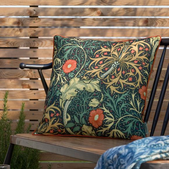 The Original Morris & Co Seaweed Outdoor Cushion Indigo