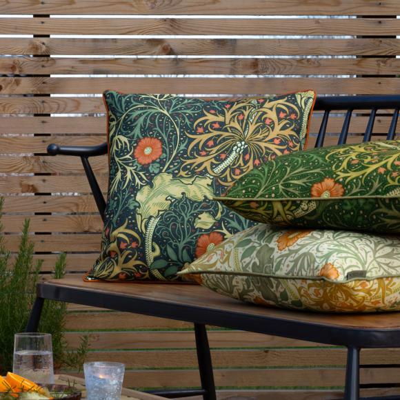 The Original Morris & Co Seaweed Outdoor Cushion Stone / Sunflower