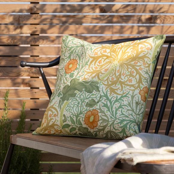 The Original Morris & Co Seaweed Outdoor Cushion Stone / Sunflower