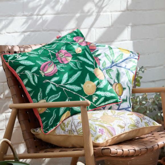 The Original Morris & Co Fruits Outdoor Cushion Forest Green / Lemon