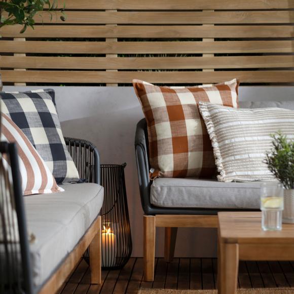 Yard Chesil Check Outdoor Filled Cushion Navy