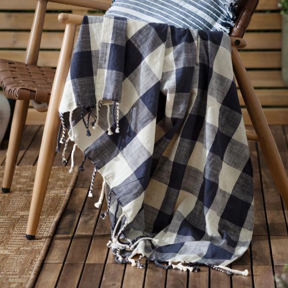 Yard Chesil Check Outdoor Throw Navy