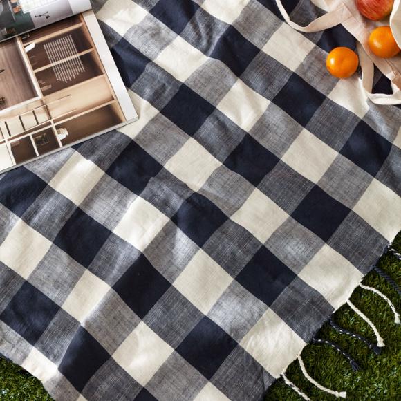 Yard Chesil Check Outdoor Throw Navy