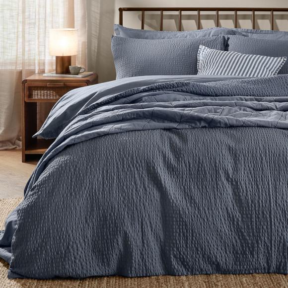 Yard Hebden Relaxed Seersucker Duvet Set Denim Blue