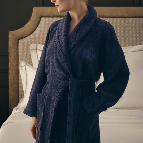 Yves Delorme Apollon Ladies Shawl Bathrobe Marine