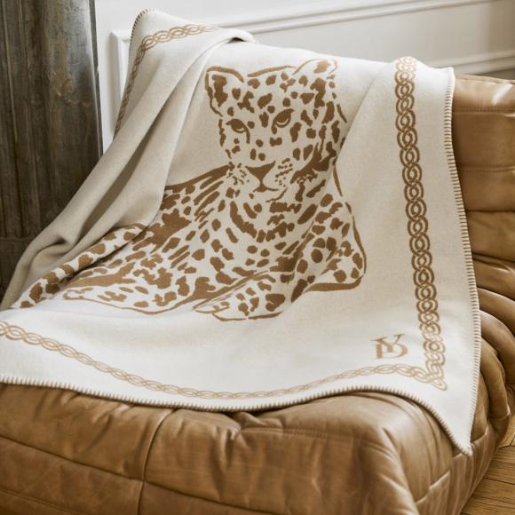 Yves Delorme Leopard Throw Camel