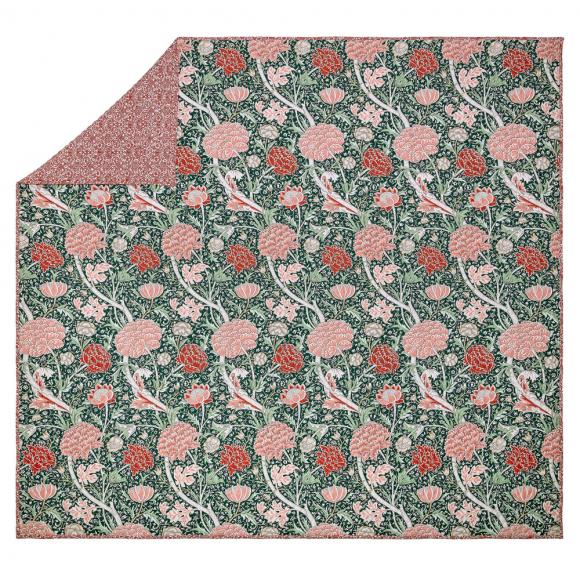 William Morris At Home Cray Quilted Bedspread Forest Green - Cranberry