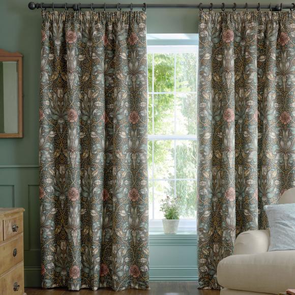 William Morris At Home Spring Thicket Lined Pencil Pleated Curtains