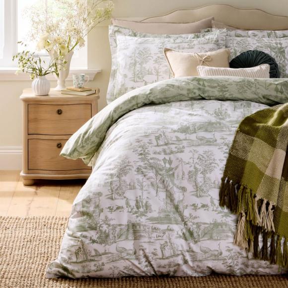 Laura Ashley Braysmith Toile Duvet Cover Set Olive Green