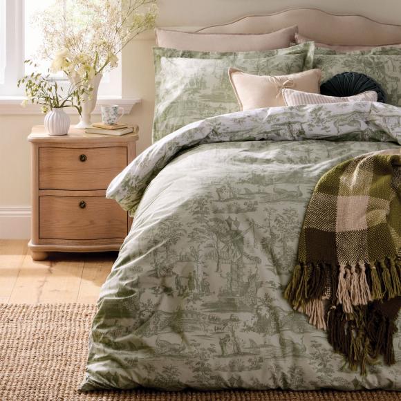 Laura Ashley Braysmith Toile Duvet Cover Set Olive Green