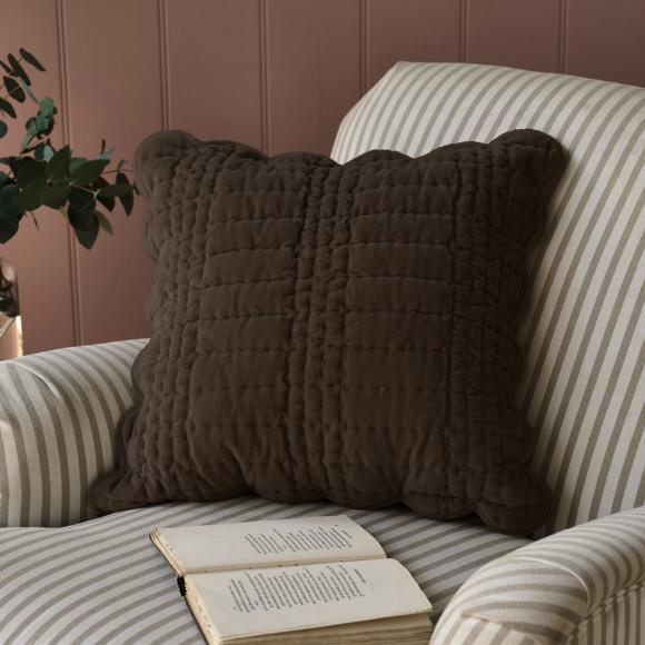 Laura Ashley Brady Scalloped Cushion Chocolate