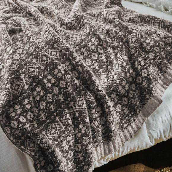 Laura Ashley Sesley Fair Isle Throw Dark Truffle