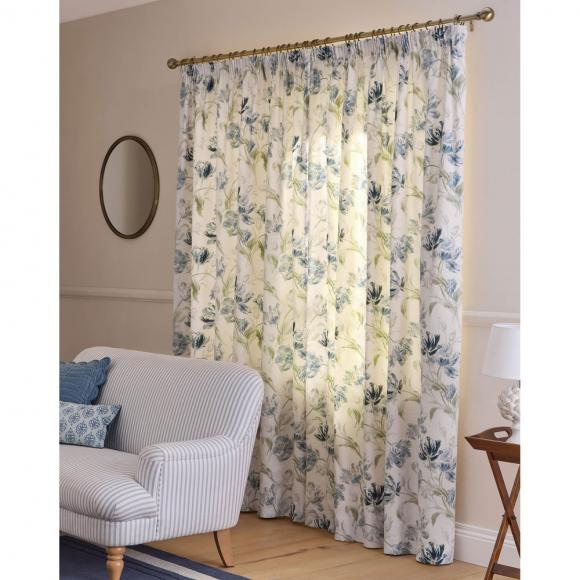 Laura Ashley Gosford Lined Eyelet Curtains Heritage Blue
