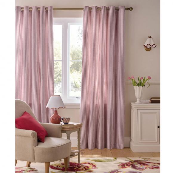 Laura Ashley Cornish Chenille Stripe Lined Eyelet Curtains Heritage Red
