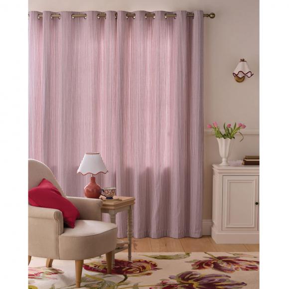 Laura Ashley Cornish Chenille Stripe Lined Eyelet Curtains Heritage Red