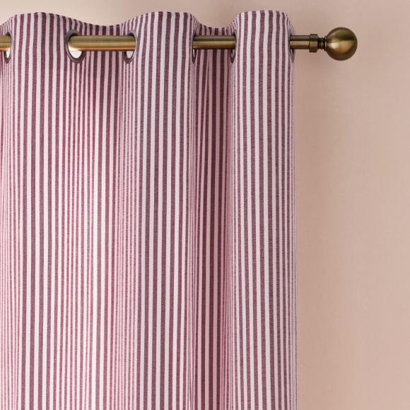 Laura Ashley Cornish Chenille Stripe Lined Eyelet Curtains Heritage Red