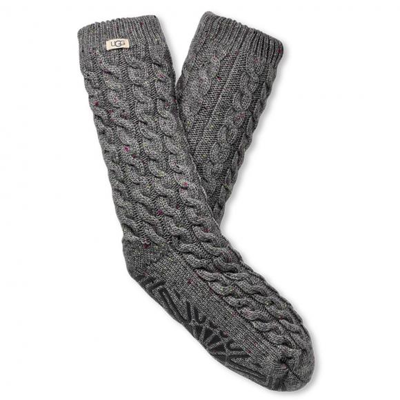 UGG W Elowyn Cable Knit Socks Charcoal Heather Confetti