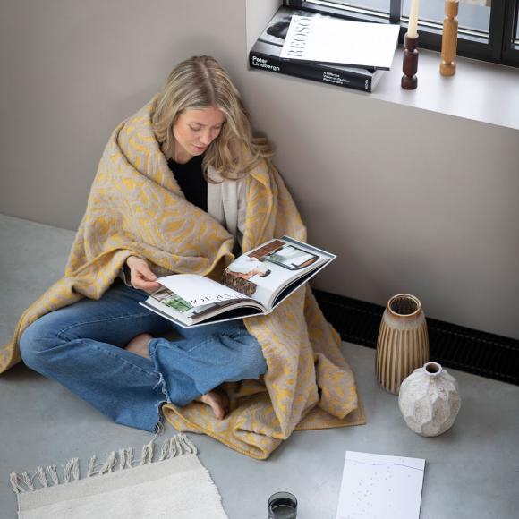 David Fussenegger Carla Floral Fine Lines Blanket Throw Yellow