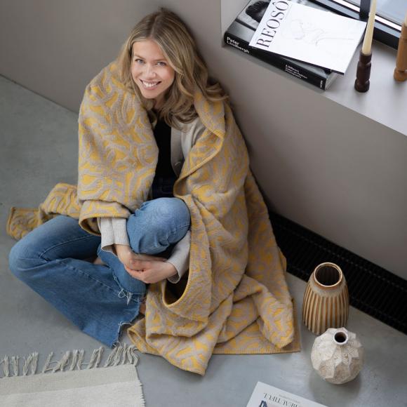 David Fussenegger Carla Floral Fine Lines Blanket Throw Yellow