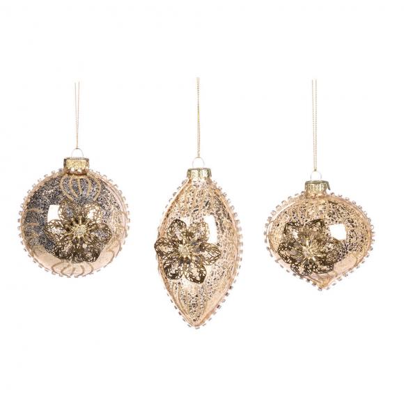 Goodwill Glass Metallic 3D Flower Ball / Finial Ornament Gold