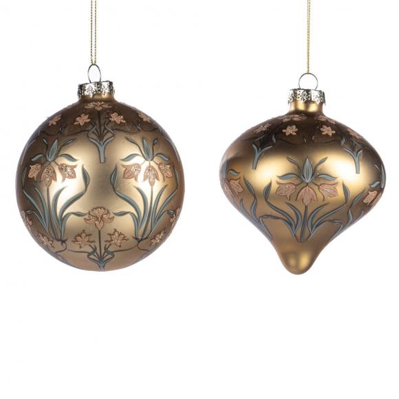 Goodwill Glass Art N Floral Ball / Onion Ornament Gold