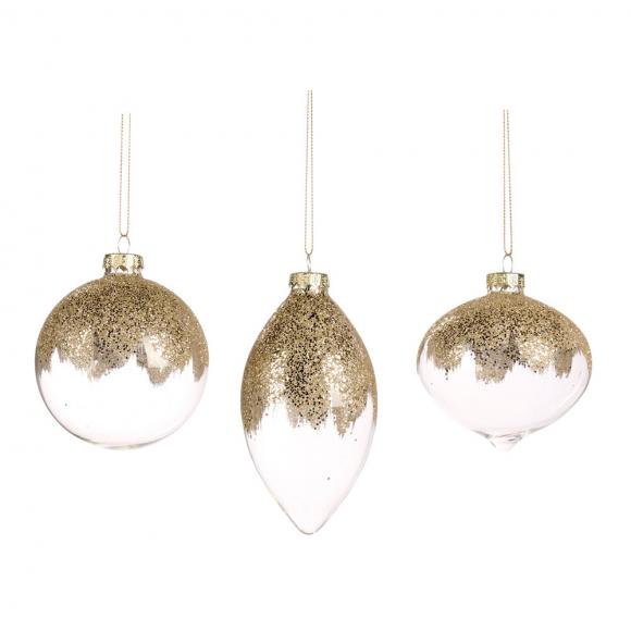 Goodwill Glass Glitter Top Ball / Finial Ornament Gold & Clear