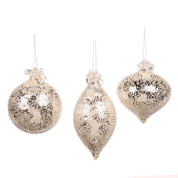 Goodwill Glass Pearl Top Crushed Ball / Finial Ornament Silver
