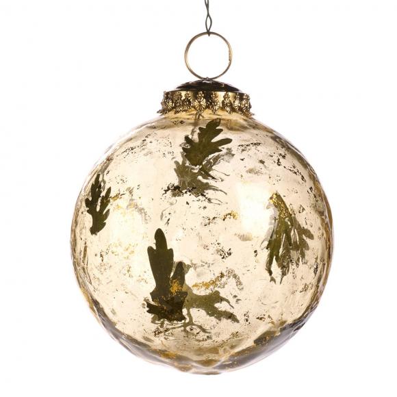 Goodwill Glass Metallic Cap Dried Leaf Ball Green & Gold