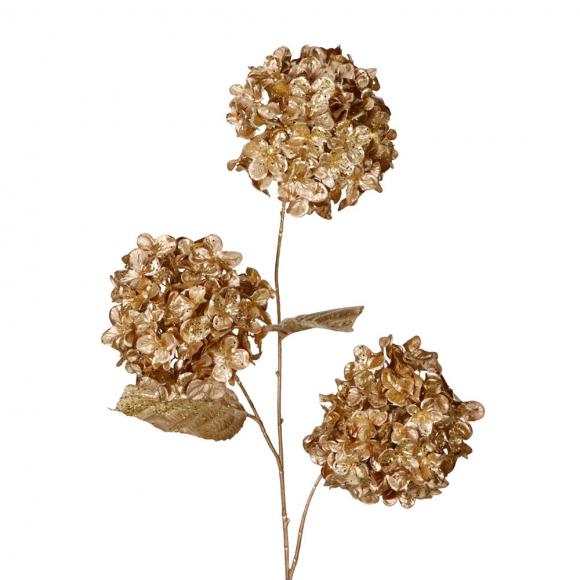 Goodwill Metallic Hydrangea 3 Flowers Stem Gold