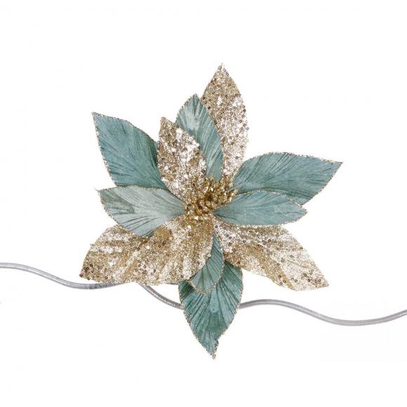 Goodwill Fabric Sequinned Poinsettia on Clip Green / Gold