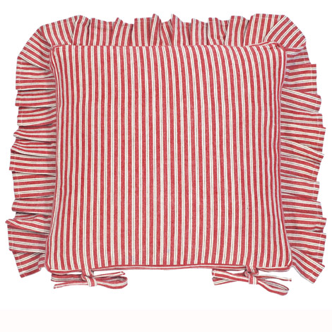 Walton & Co County Ticking Dorset Red Frilled Cushion Cover and Ties