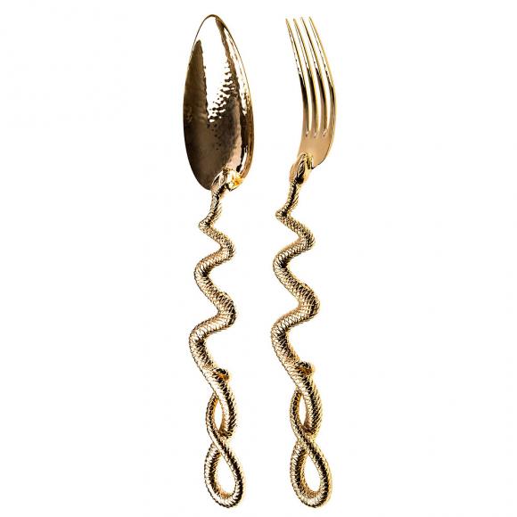Roberto Cavalli Python Gold Plated Serving Spoon and Fork