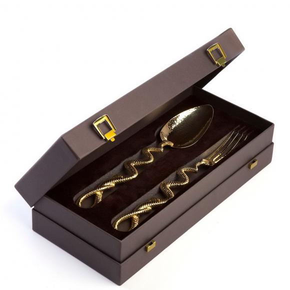 Roberto Cavalli Python Gold Plated Serving Spoon and Fork