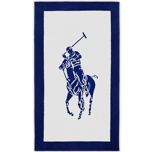 Ralph Lauren Polo Jacquard Beach Towel White / Navy in Beach Towels at