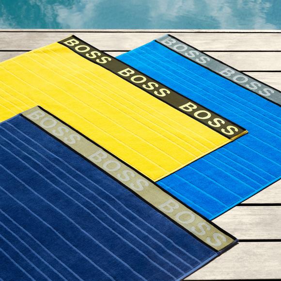 Hugo Boss Striped Logo Blue Beach Towel in Beach Towels at Seymour's Home