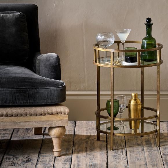Nkuku Nakuru Iron & Glass Drinks Table Brass