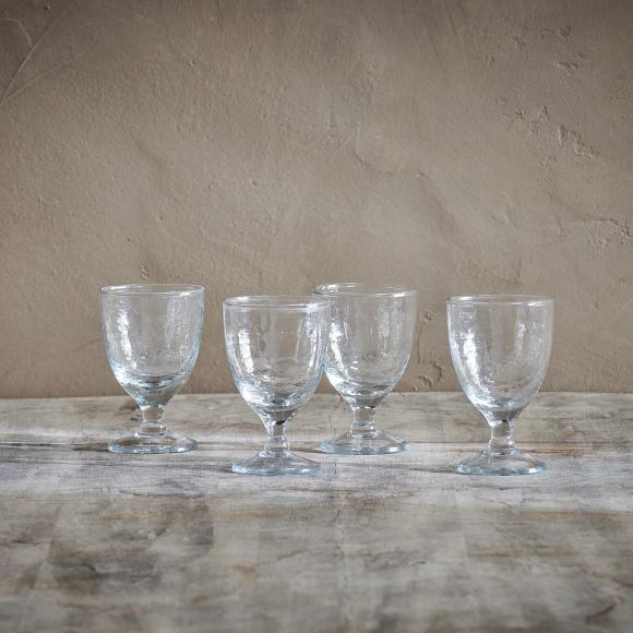 Nkuku Yala Hammered Set of 4 Wine Glasses, Clear Glass