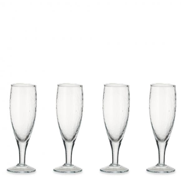 Nkuku Yala Hammered Set of 4 Champagne Glasses, Clear Glass