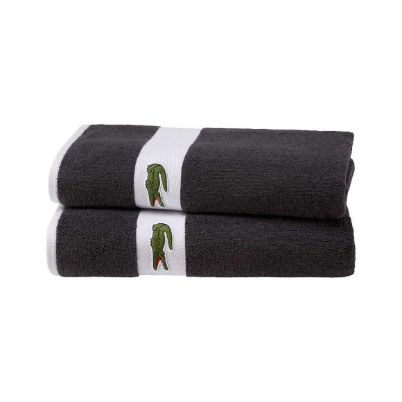 LACOSTE SIGNATURE LOGO Bath Towel White And Gray Crocodile Logo